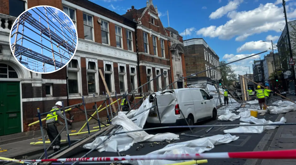 Driver Cheats Death as Scaffolding Collapses Onto Car in Stoke Newington High Street